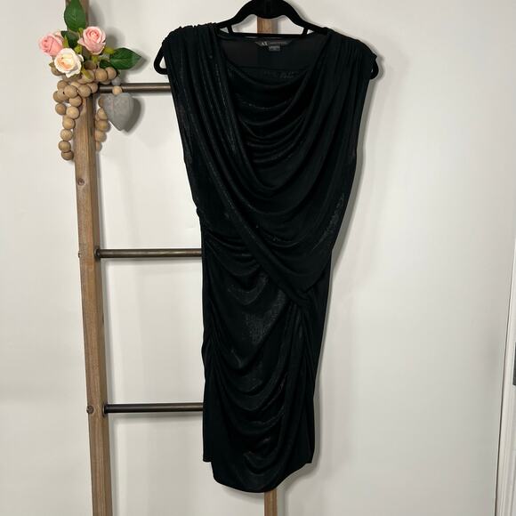 Armani Exchange Black Sleeveless Draped Front Mini‎ Dress Size Medium - Picture 1 of 9